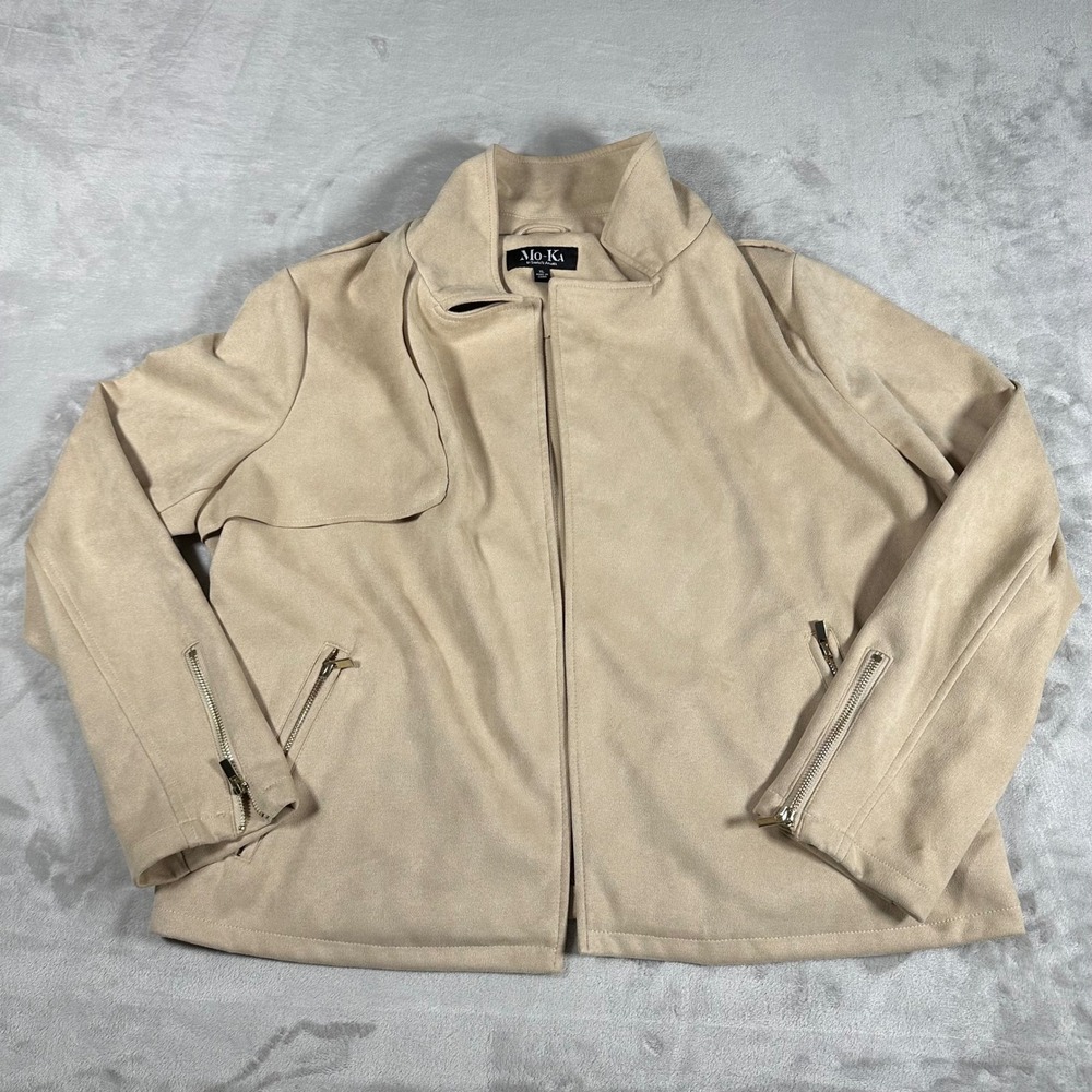 Mo-Ka Womens Tan Faux Suede Draped Moto Open Front Jacket XL OW15119SF